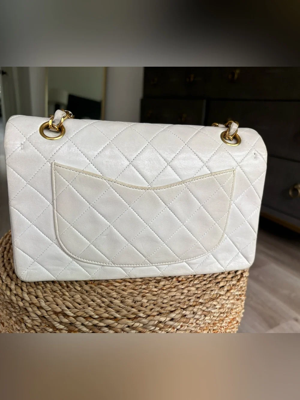 CHANEL White Quilted Lambskin Shoulder Bag